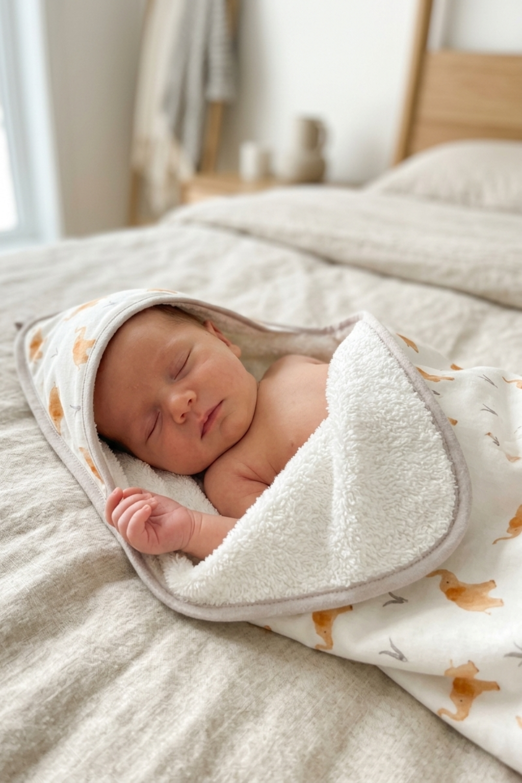 Terry Hooded Towel With 4 Wash Cloths - FB-07519