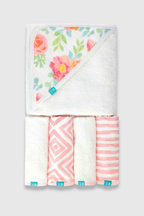 Terry Hooded Towel With 4 Wash Cloths - FB-07511