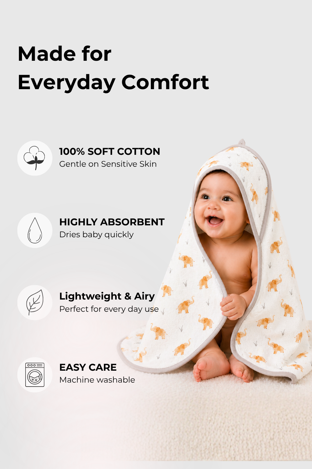 Terry Hooded Towel With 4 Wash Cloths - FB-07519