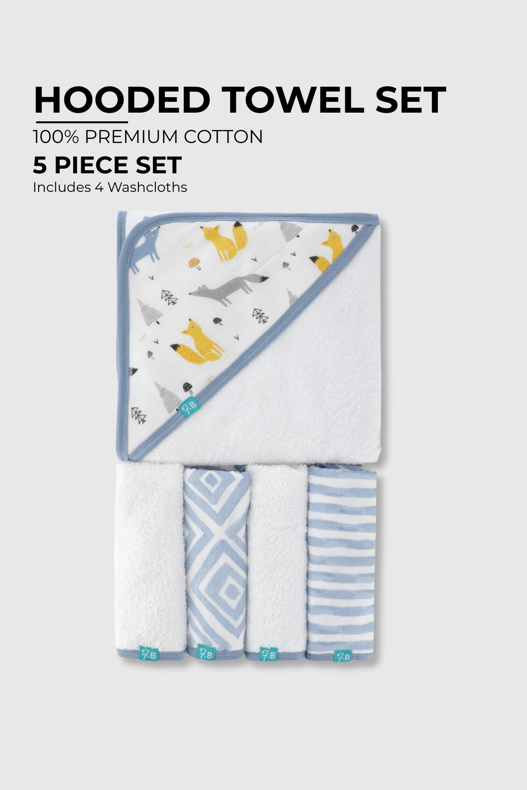 Terry Hooded Towel With 4 Wash Cloths - FB-07510